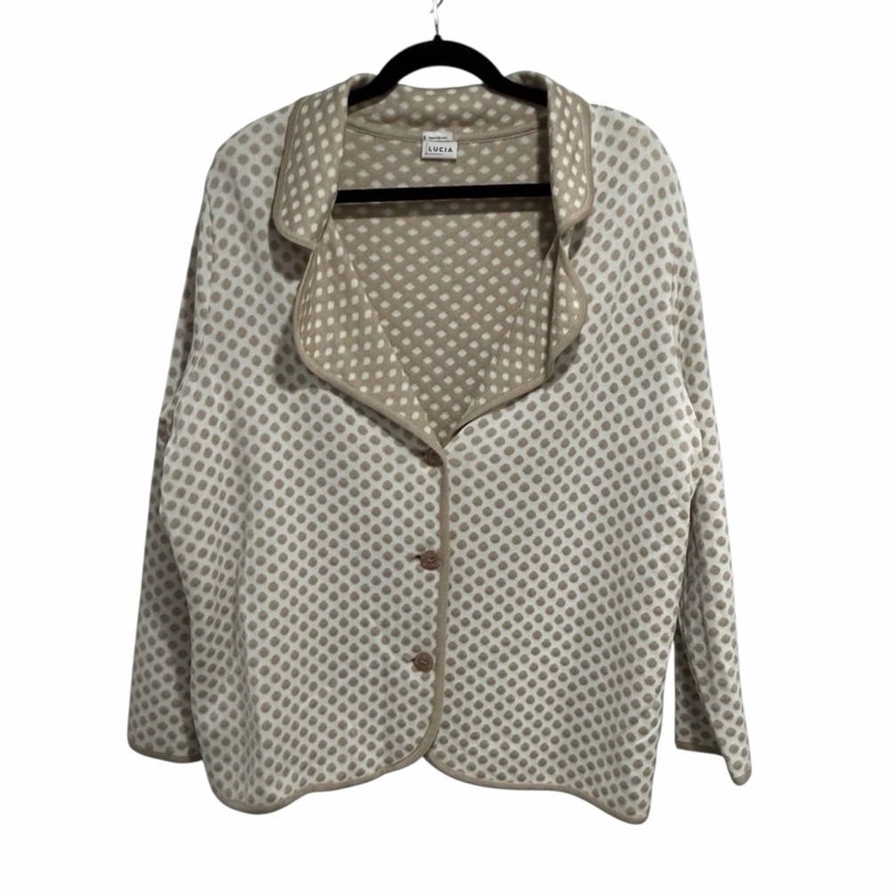2/$40 Lucia Cream and Tan Patterned Button-Up Long Sleeve Cardigan